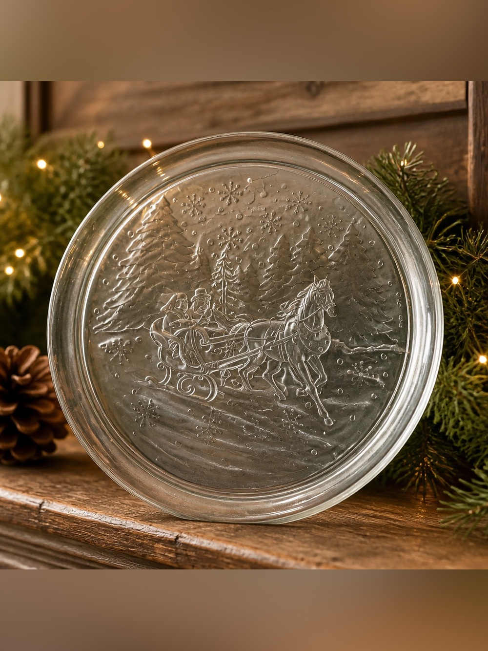 Arcoroc France Through the Woods collection Christmas glass serving platter